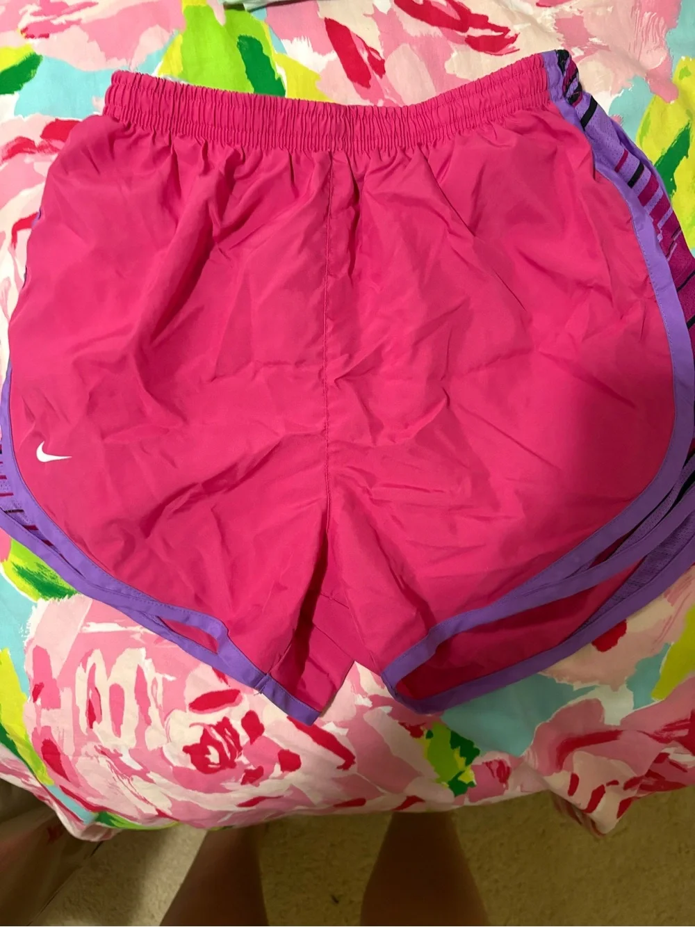 Nike Women's Hot Pink Athletic Shorts with Purple Trim